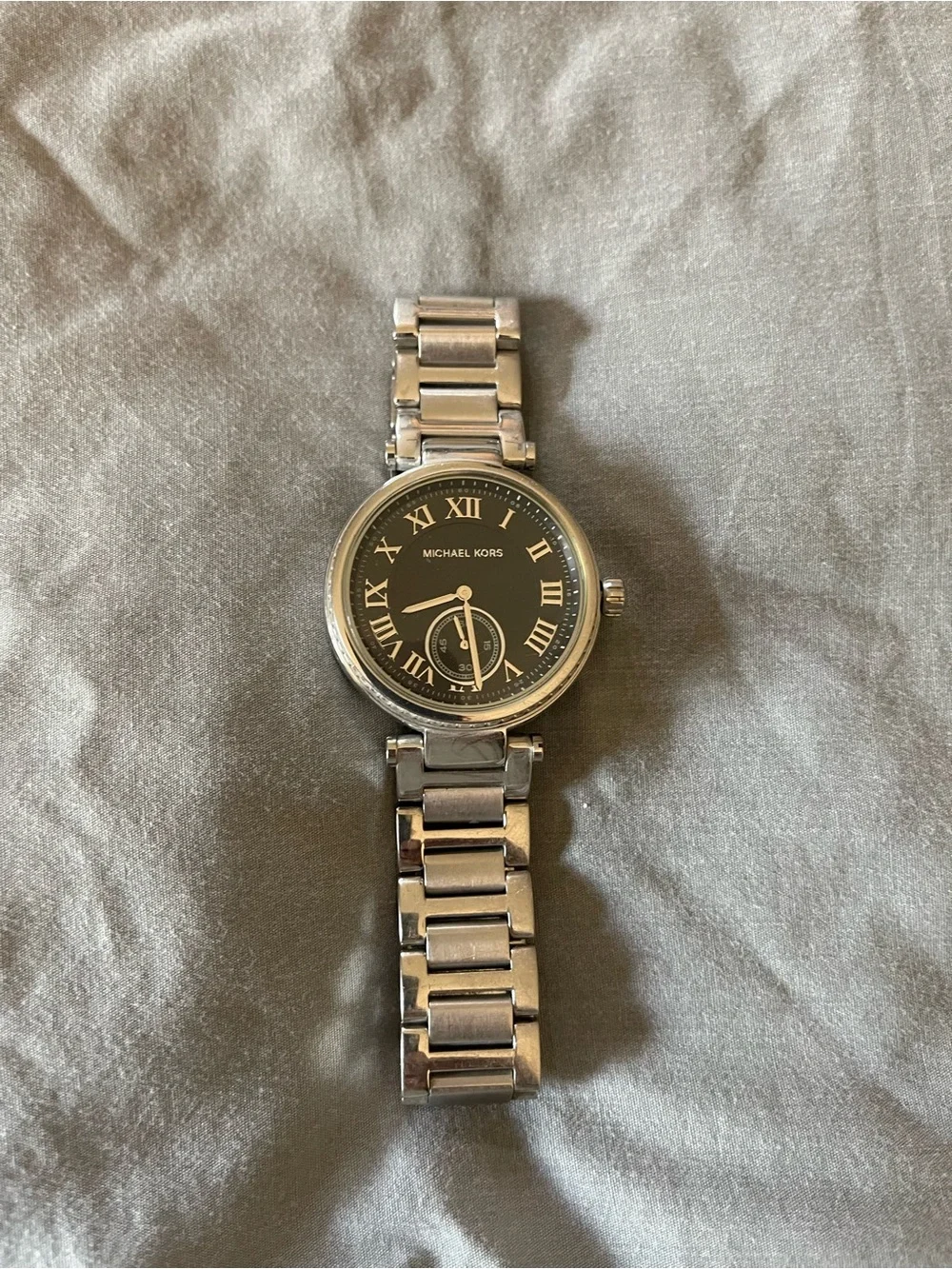 Michael Kors Silver Watch with Black Roman Dial